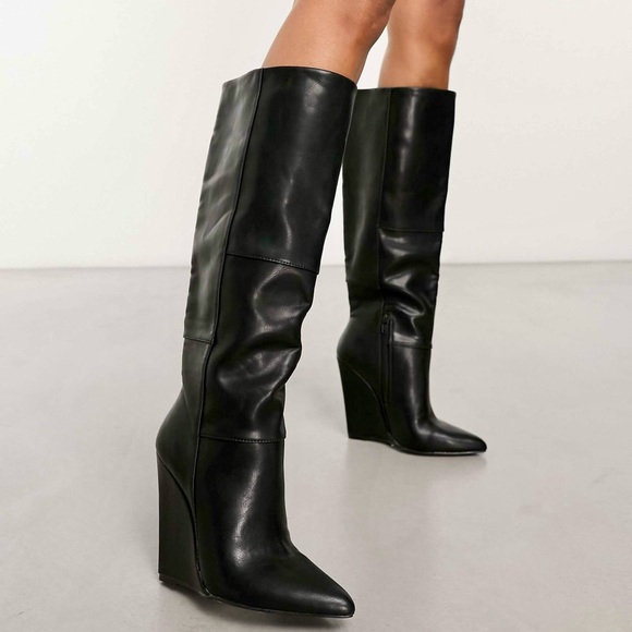 Tory Burch Shoes - TORY BURCH Linette Smooth Leather Tall Black Wedge Knee High Riding Boots 8.5